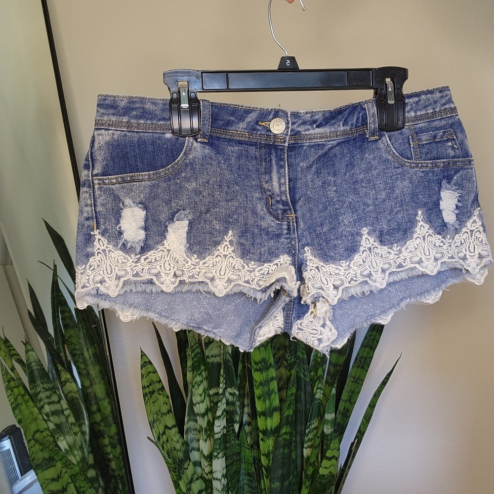 Mini Jean Shorts with Lace